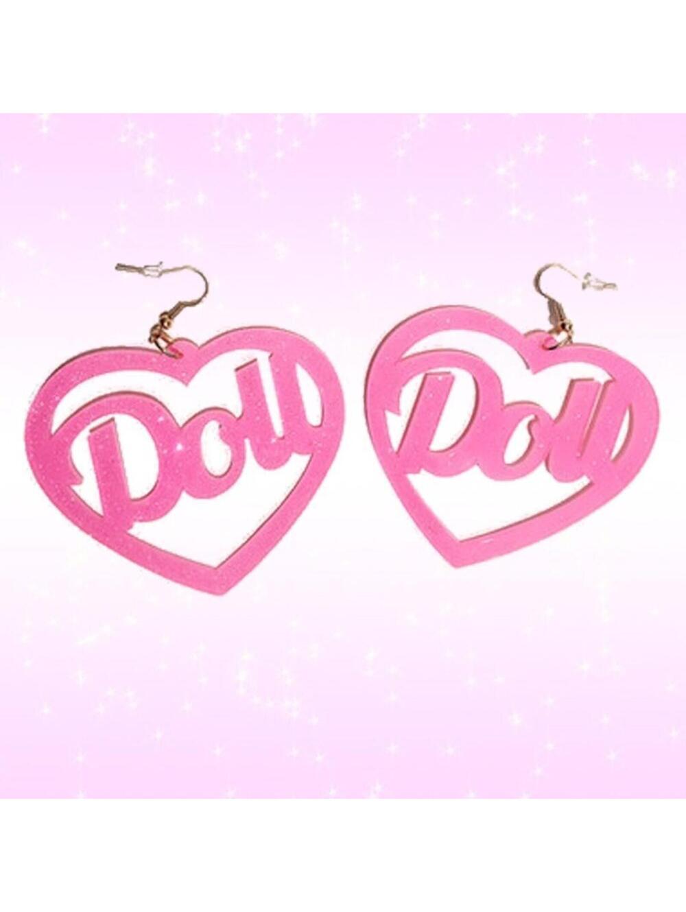 Pink Heart Doll Earrings